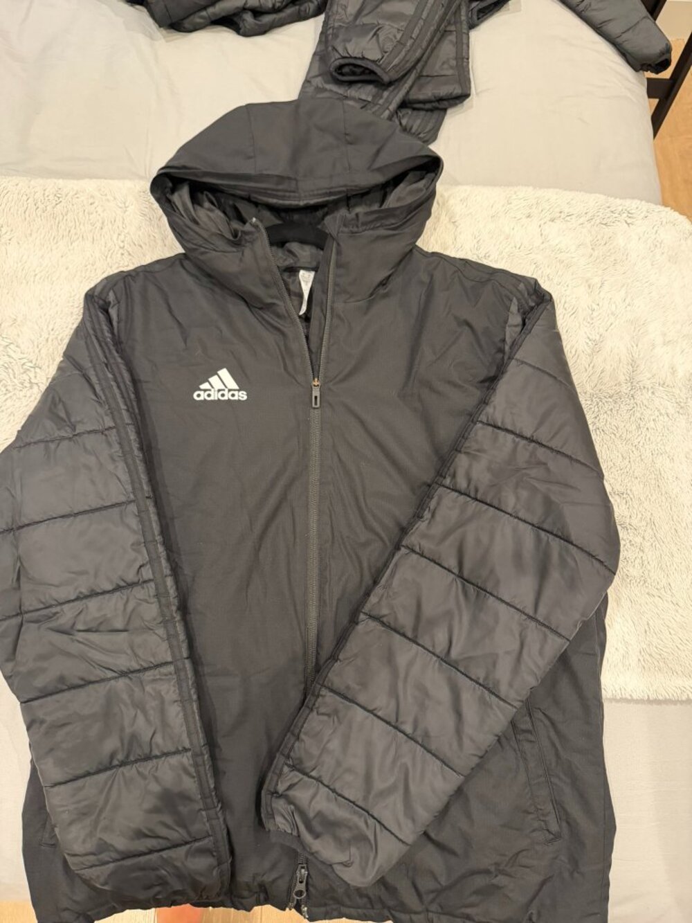 Black hooded Adidas coat